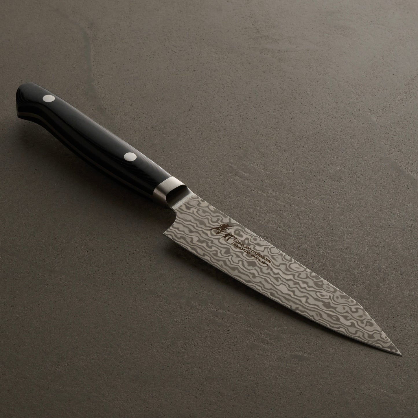Takayuki Sakai | Coreless Damascus | Sword-shaped Petty | 120mm | Micarta