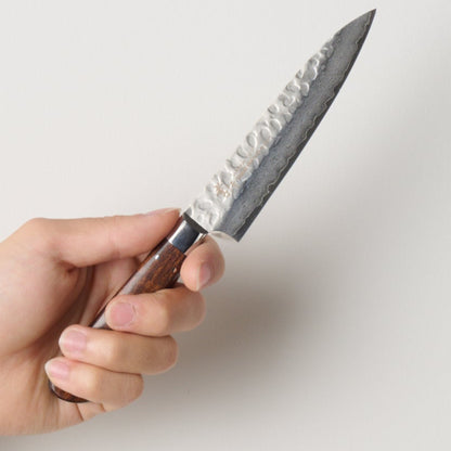 Takayuki Sakai | 33-Layer Hammered Damascus Sugihara Model | Pete Knife | 80mm | Desert Ironwood