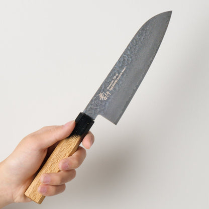 堺孝行｜33層ダマスカス樫漆｜和三徳包丁｜170mm｜黒伸