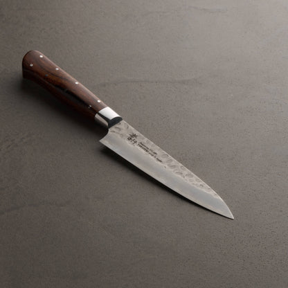 Takayuki Sakai | 33-Layer Hammered Damascus Sugihara Model | Pete Knife | 80mm | Desert Ironwood