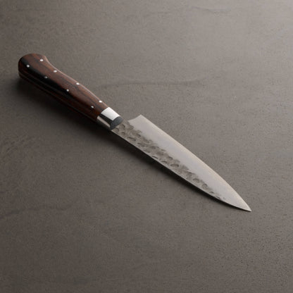 Takayuki Sakai | 33-Layer Hammered Damascus Sugihara Model | Pete Knife | 80mm | Desert Ironwood